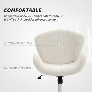 Swivel office chair in velvet with a wide seat, cream white