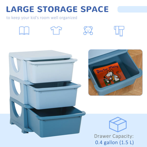 3 Drawer Plastic Kids Toy Organizer, Blue