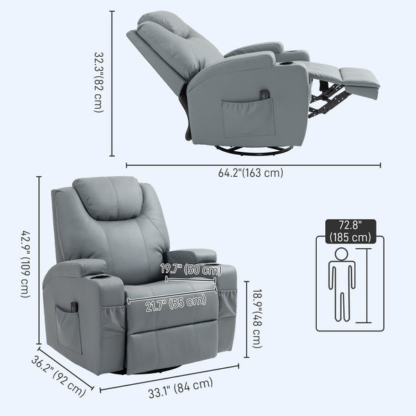 Reclining massage chair with 8 vibration points, light gray
