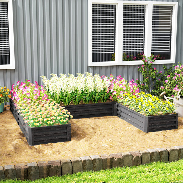 Steel Raised Bed, Set of 5 Large Planters 2.4 x 2.4 x 30 cm, Dark Grey