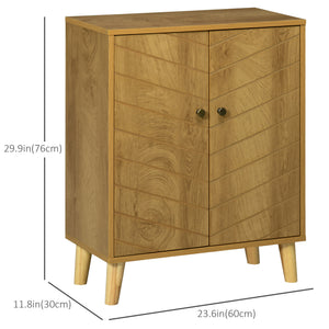 Storage unit with doors, shelves, and wooden legs, Natural wood