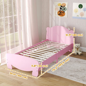 Children's bed frame with bear-shaped headboard and footboard, pink