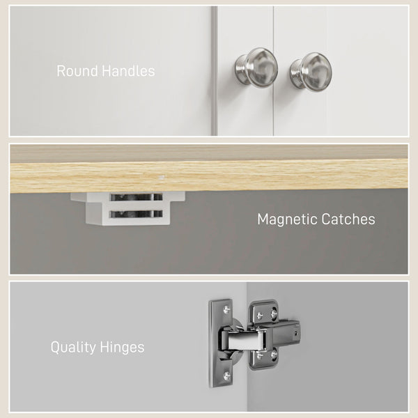 183 cm high storage cabinet with adjustable shelves, 4 doors, white