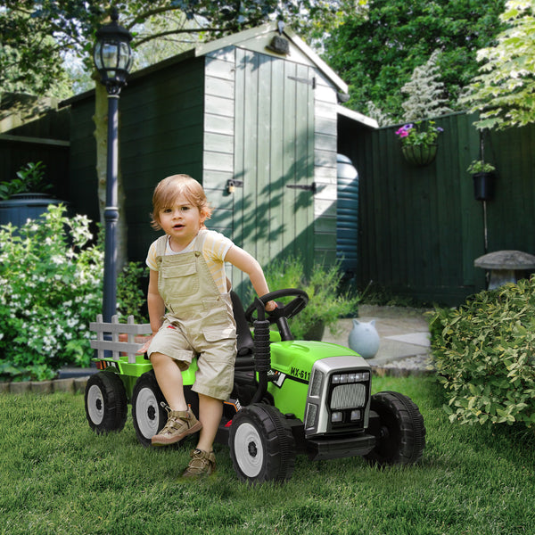 12V Electric Tractor with Trailer, Green