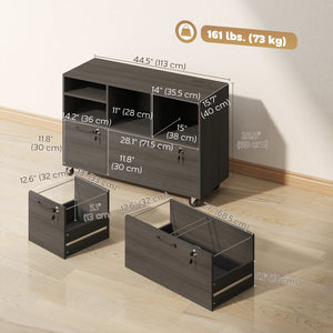 Mobile filing cabinet with charging station, locking drawers, and file storage, dark gray