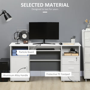 Computer desk with keyboard tray and drawers, white