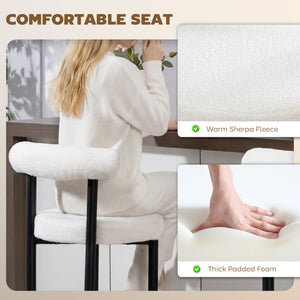 Set of 2 sherpa-padded bar stools with backrest and footrest for kitchen island
