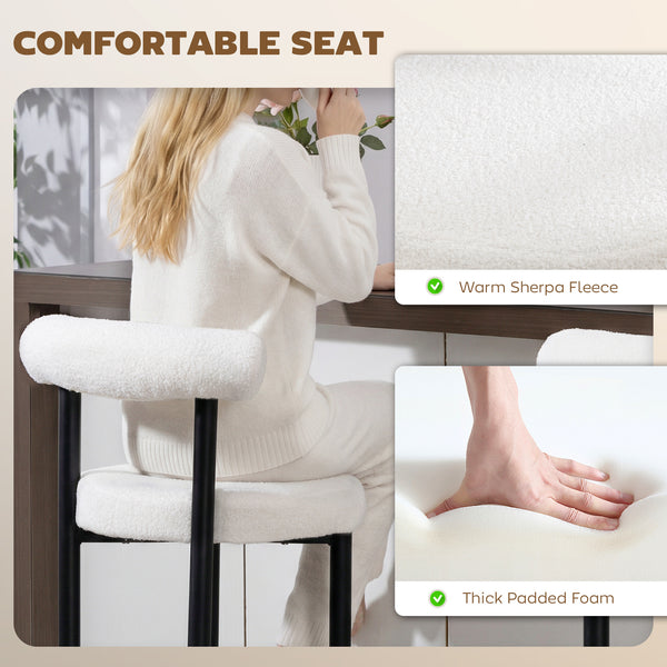 Set of 2 sherpa-padded bar stools with backrest and footrest for kitchen island