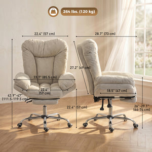 Wide office chair with footrest, light grey