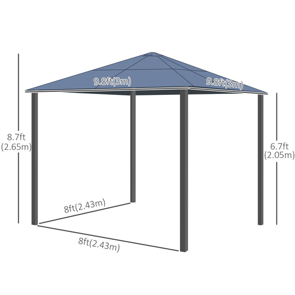 Rigid 10x10 gazebo with aluminum frame, polycarbonate canopy with curtains and mosquito net