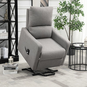 Electric Lift-Up Fabric Recliner Chair with Remote Control and Side Pocket, Grey