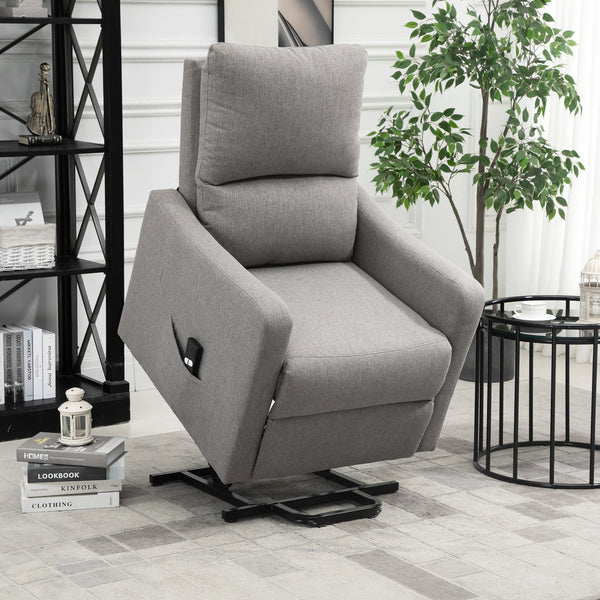 Electric Lift-Up Fabric Recliner Chair with Remote Control and Side Pocket, Grey