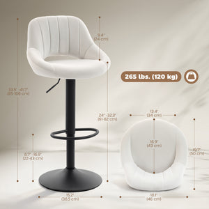 Set of 2 swivel counter-height bar stools with openwork backrest and adjustable height, cream.