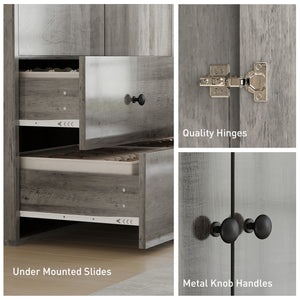 Modern wardrobe with 2 drawers and hanging rod, grey