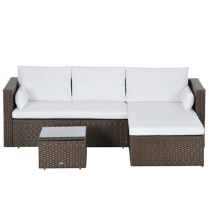 3 Piece Rattan Sofa Set with Coffee Table, Cushions and Pillows