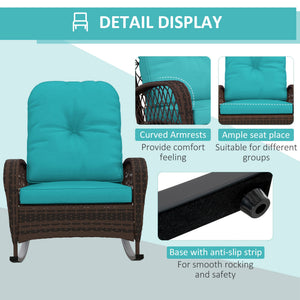 Outdoor Wicker Rattan Rocking Chair Patio Rocker with Thick Cushions for Garden Backyard Porch, Turquoise