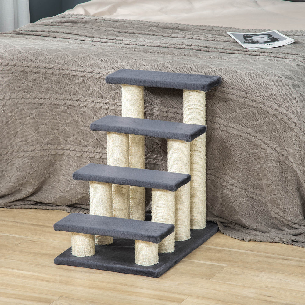 Cat tree with stairs, climbing post, and scratching post, dark grey