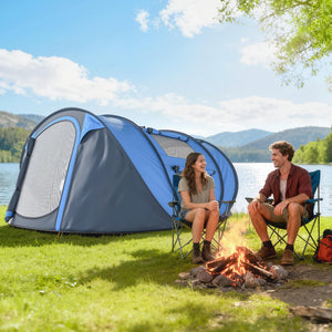 Tente de camping 4 personnes, montage instantané facile avec portes, fenêtres et sac de transport, idéale pour la randonnée, bleue