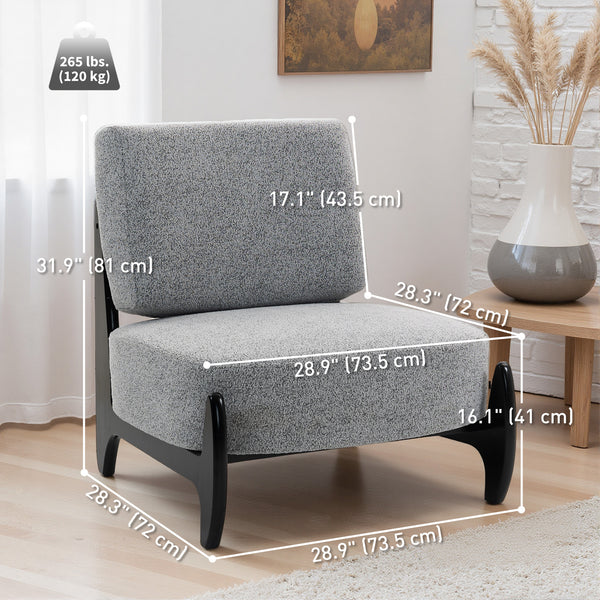 Occasional armchair with rubberwood frame, wide seat, grey