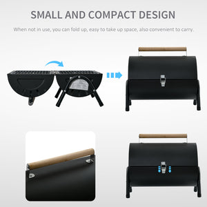 Outdoor Charcoal BBQ Grill, Tabletop Folding Barbecue Grill with Handle, 17.3" x 9.8" x 14", Black