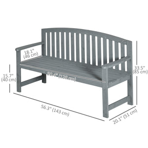 Outdoor Bench with Slats, Backrest and Armrests, for Garden, Park, Backyard, Gray