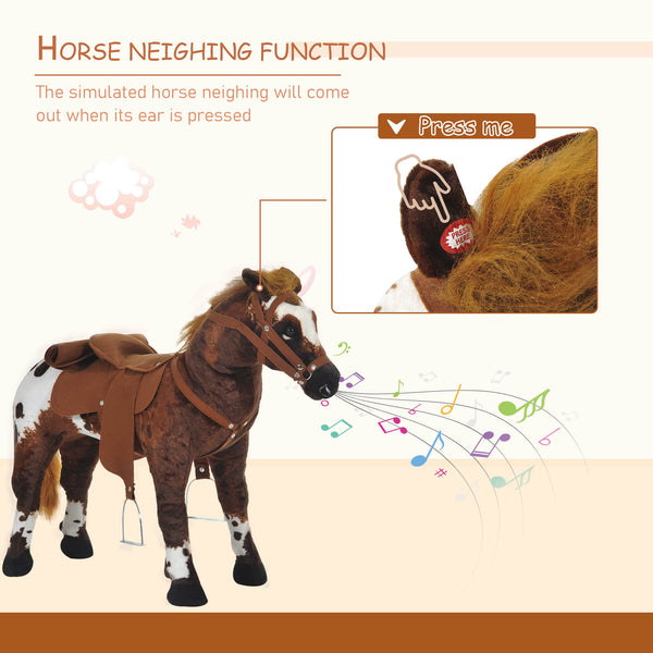 Ride-on horse with neighing, soft padding, brown