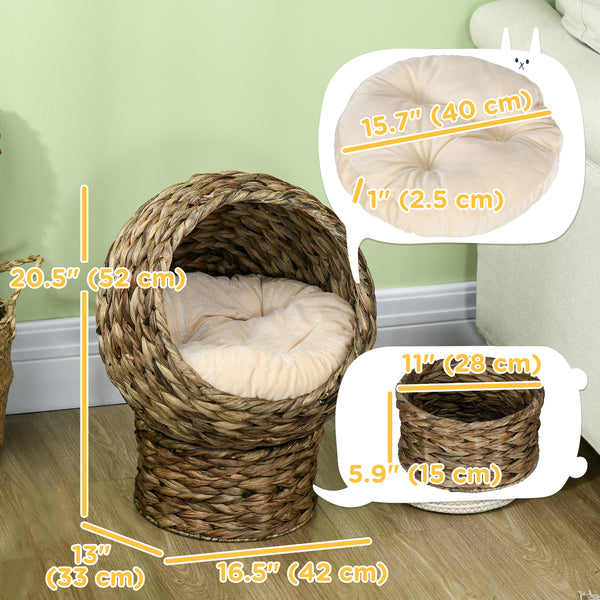 Wicker cat basket with cushion and stand