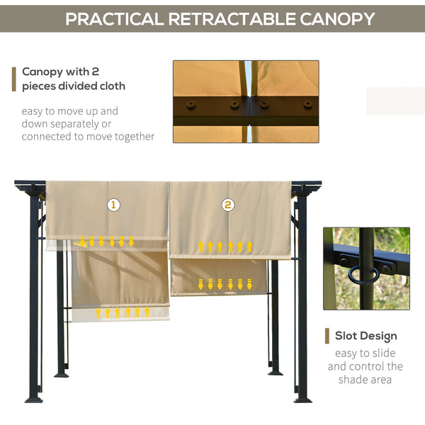 10 x 12 pergola with retractable roof, steel frame and posts, beige