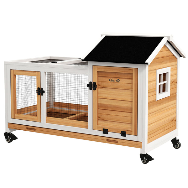 Rabbit cage with wheels, ramp, run, and tray