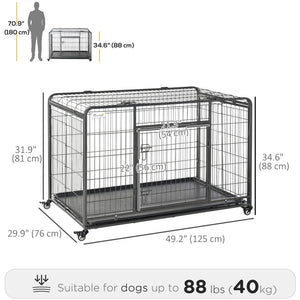 Heavy-duty foldable crate with double door, lockable casters and tray