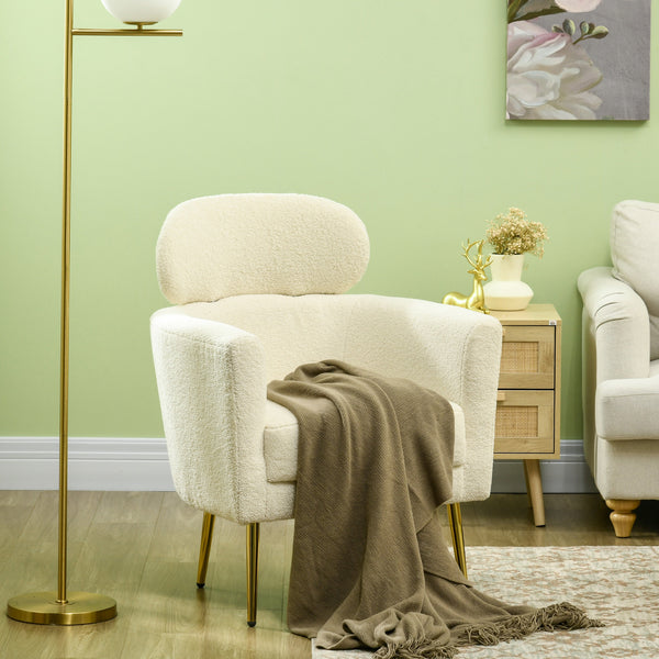 Barrel accent chair with removable headrest, cream white