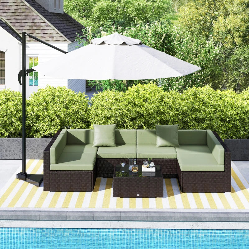 7 Piece Outdoor Rattan Furniture Set, Wicker Corner Sofa, Light Green