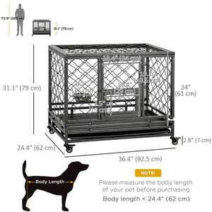 Robust cage with wheels, opening lid, removable tray and bowl
