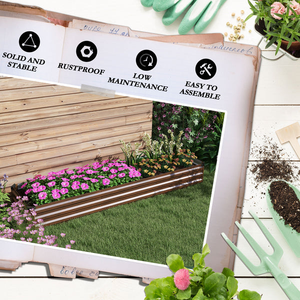 Galvanized Raised Garden Bed 8 ft. x 2 ft. x 1 ft., brown