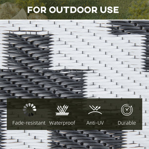 Reversible Outdoor Patio Rug, 6' x 9' Plastic Straw Mat for Garden, Patio, Beach, Camping, Black and White