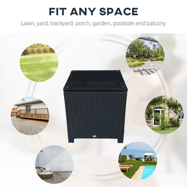 Wicker Coffee Table with Glass Top, Patio Furniture for Patio, Pool, Garden, Lawn, Black