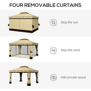 10 x 12 double-roofed gazebo with mosquito netting and curtains