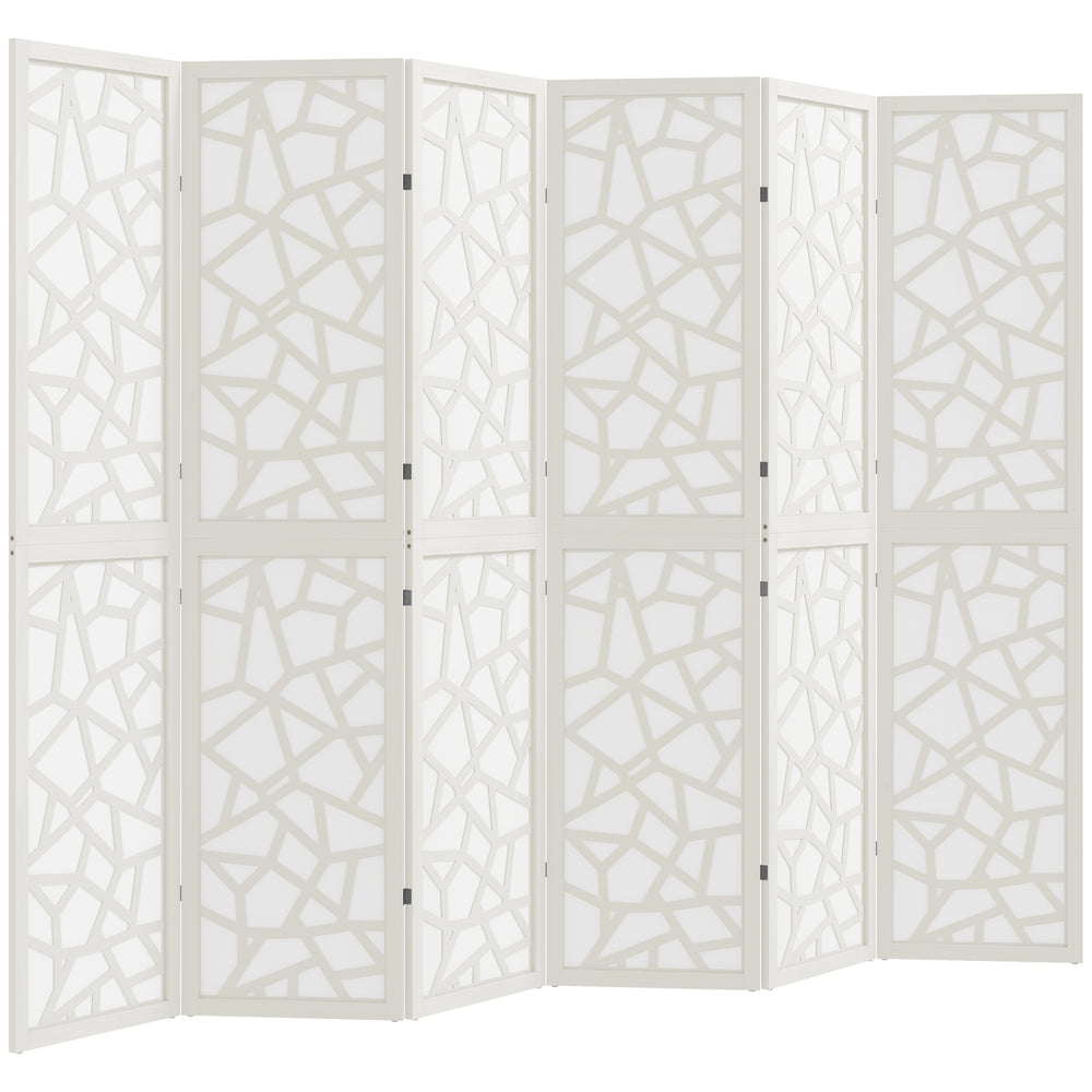 6-panel folding screen, 1.70 m, lightweight, geometric pattern, white