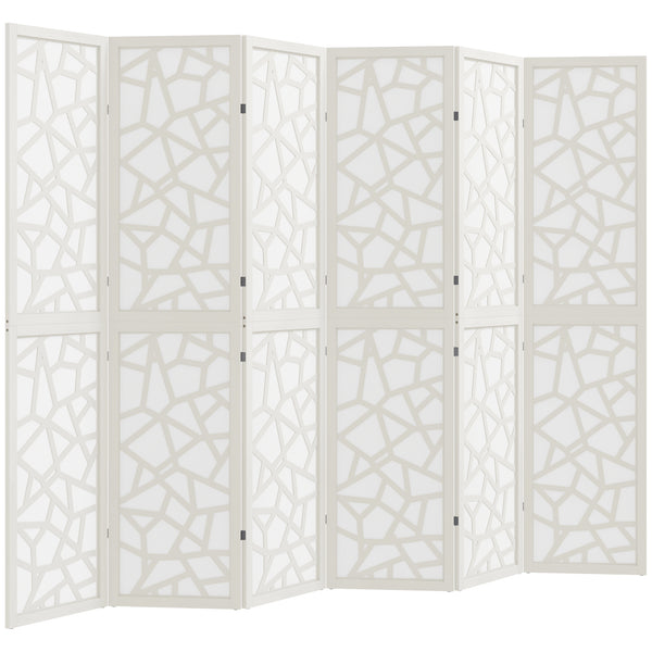 6-panel folding screen, 1.70 m, lightweight, geometric pattern, white