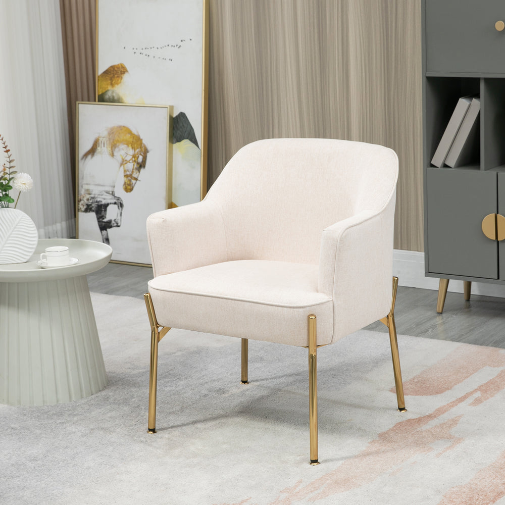 Modern fabric accent chair with metal legs, cream white