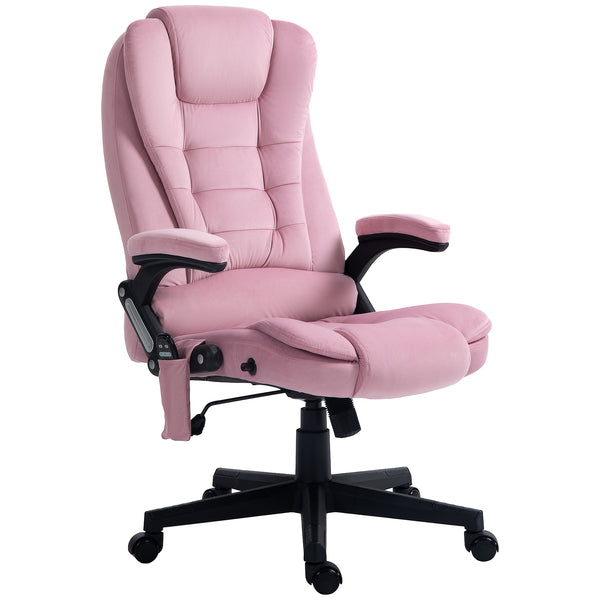 Reclining massage office chair with high back and swivel casters, pink