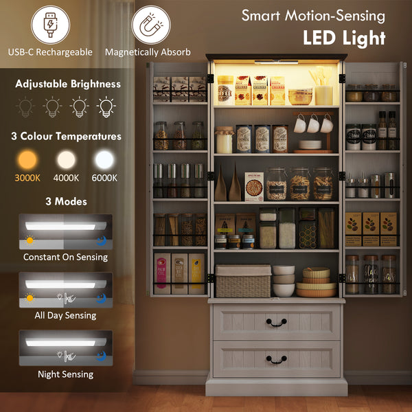 Sideboard with 10 door shelves, 2 drawers and adjustable shelves, white