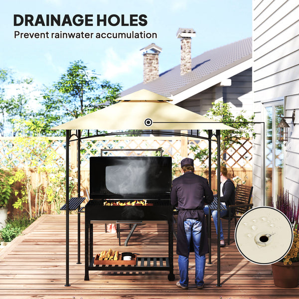 Barbecue gazebo with 2 side shelves and hooks, beige 