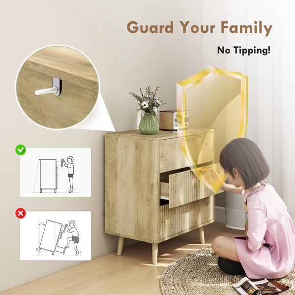 Fluted 3-drawer chest with pine legs