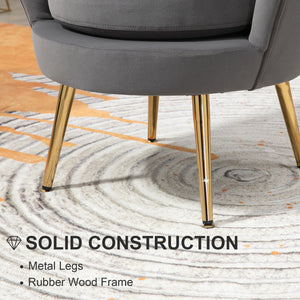 Lotus accent chair in velvet fabric with gold metal legs, gray