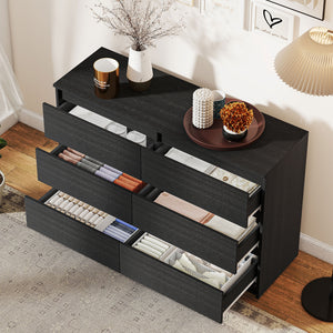 Large 6-drawer chest of drawers, for bedroom, living room or entryway, black.