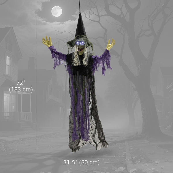 Life-size animated hanging witch for Halloween with light-up LED eyes,
