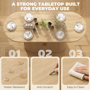 71" dining table with storage, oak finish