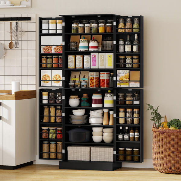 Kitchen cabinet with 4 doors and 16 shelves for dining room, black
