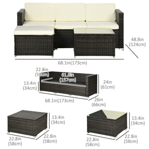 3-piece garden furniture set with cushions, glass coffee table and adjustable legs, cream white